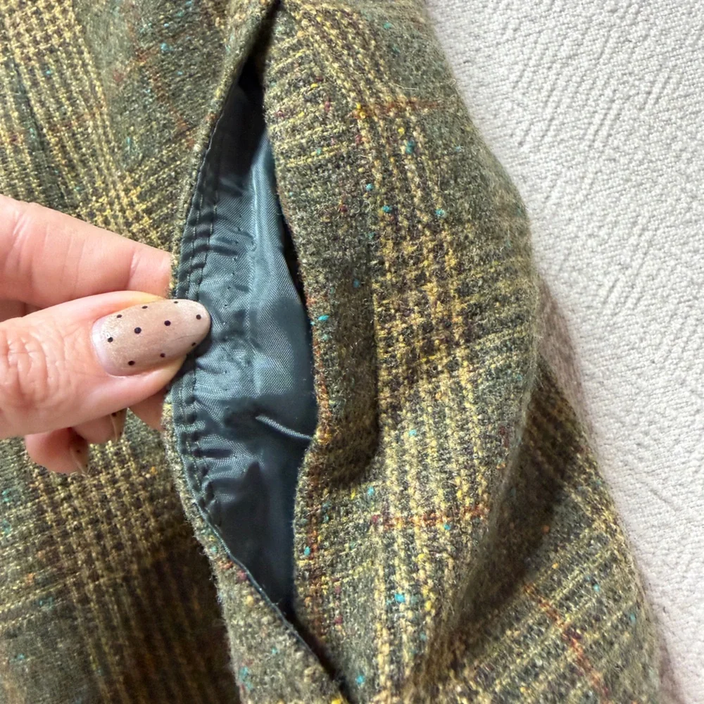Soft Surroundings Wool Olive Green Houndstooth Plaid Equestrian Blazer Jacket 1X - Picture 7 of 7